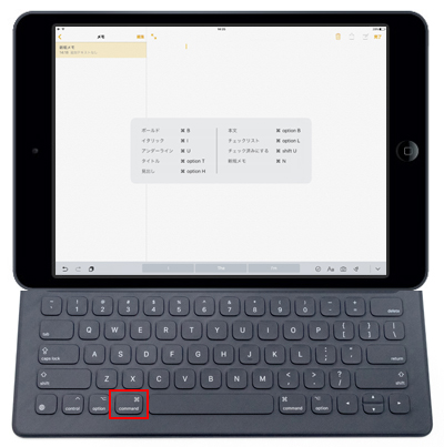 iPad Proでアプリごとに使えるカスタムショートカットを画面で確認する