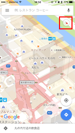 iPhoneのGoogle Mapsアプリで北を画面上部に戻す