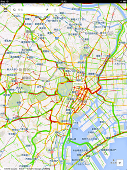 iPad/iPad miniのGoogle Mapsアプリで交通(渋滞)状況が表示される