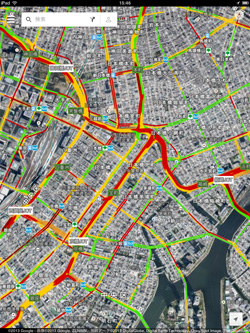 iPad/iPad miniでGoogle Mapsアプリで航空写真上に交通状況が表示される