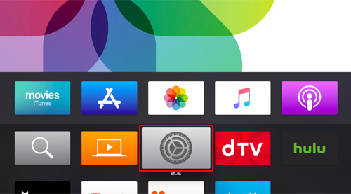 Apple TVのホーム画面で設定を選択する