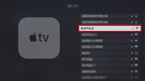 Apple TVのWi-Fi(無線LAN)設定で接続するWi-Fiネットワーク名(SSID)を選択する
