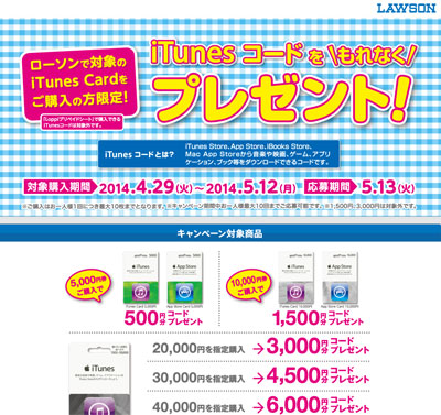 ローソン 5 000円以上のitunesカード購入でitunesコードをもれなくプレゼントするキャンペーンを実施 Wave News