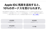 アップルがApple IDに残高を入金で10%分のボーナスがもらえるキャンペーンを実施中 - 6/3まで