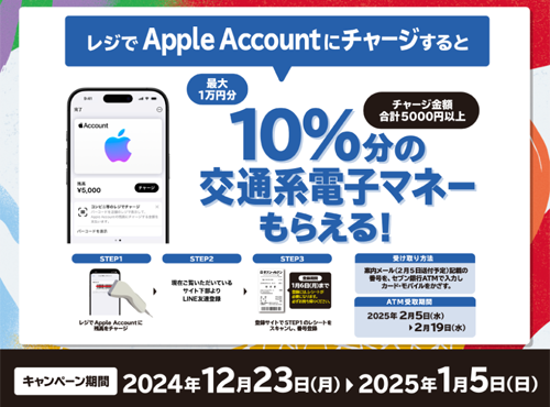 セブンイレブンのレジでAppleアカウントにチャージ 10%還元