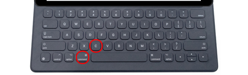 iPadの外部キーボードでコピーする