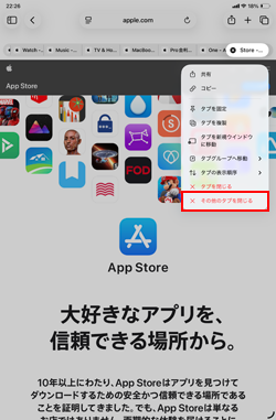 iPadのSafariアプリで表示中のタブ以外をすべて一括削除する
