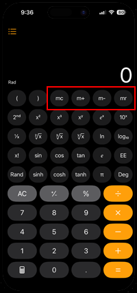 iPhoneの計算機アプリでメモリーキー(m+/m-/mr/mc)を画面に表示する