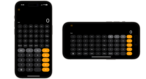 iOS18以降のiPhoneの計算機アプリで縦向きでもメモリーキー(m+/m-/mr/mc)が表示される